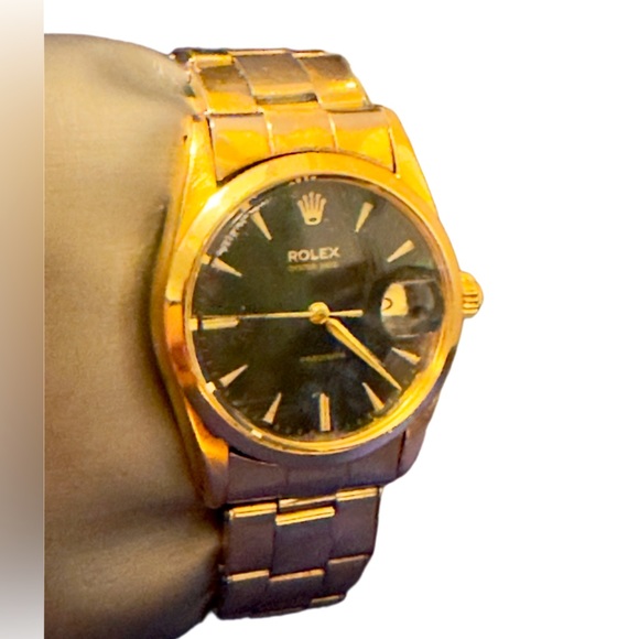 ROLEX Men's Oyster Date Gold-Plated Watch, Black Dial, Ref. 3131, 1950s. - Picture 3 of 16